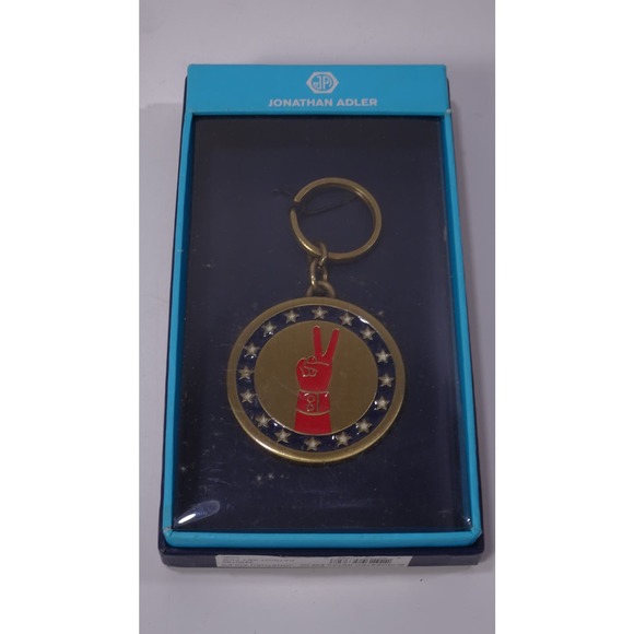 Jonathan Adler Patriot Brass Enamel Star Peace Fob NIB 38 VINTAGE RARE FIND - Picture 1 of 4